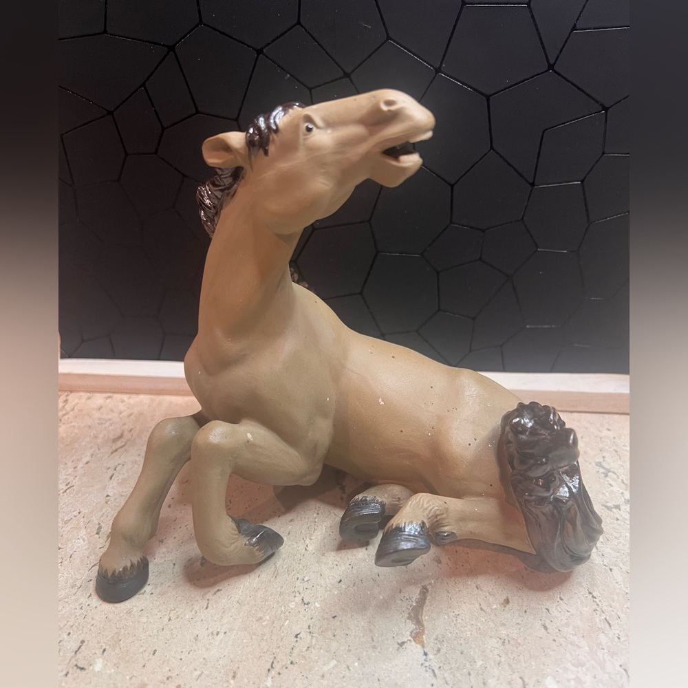 Rare Chinese Art Vintage Porcelain Horse Statue Matte Body/Glossy Hooves,  Mane